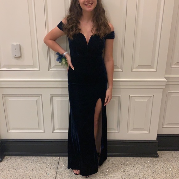 macy's blue velvet dress
